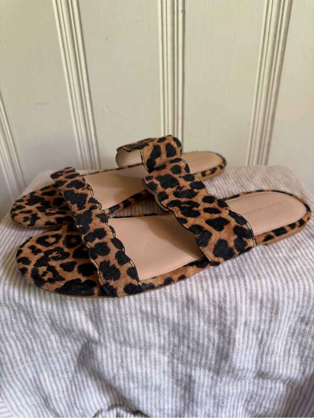 Stuart Weitzman Santorini calf hair Leopard Print Women's Slide Sandals NEW - Picture 2 of 7